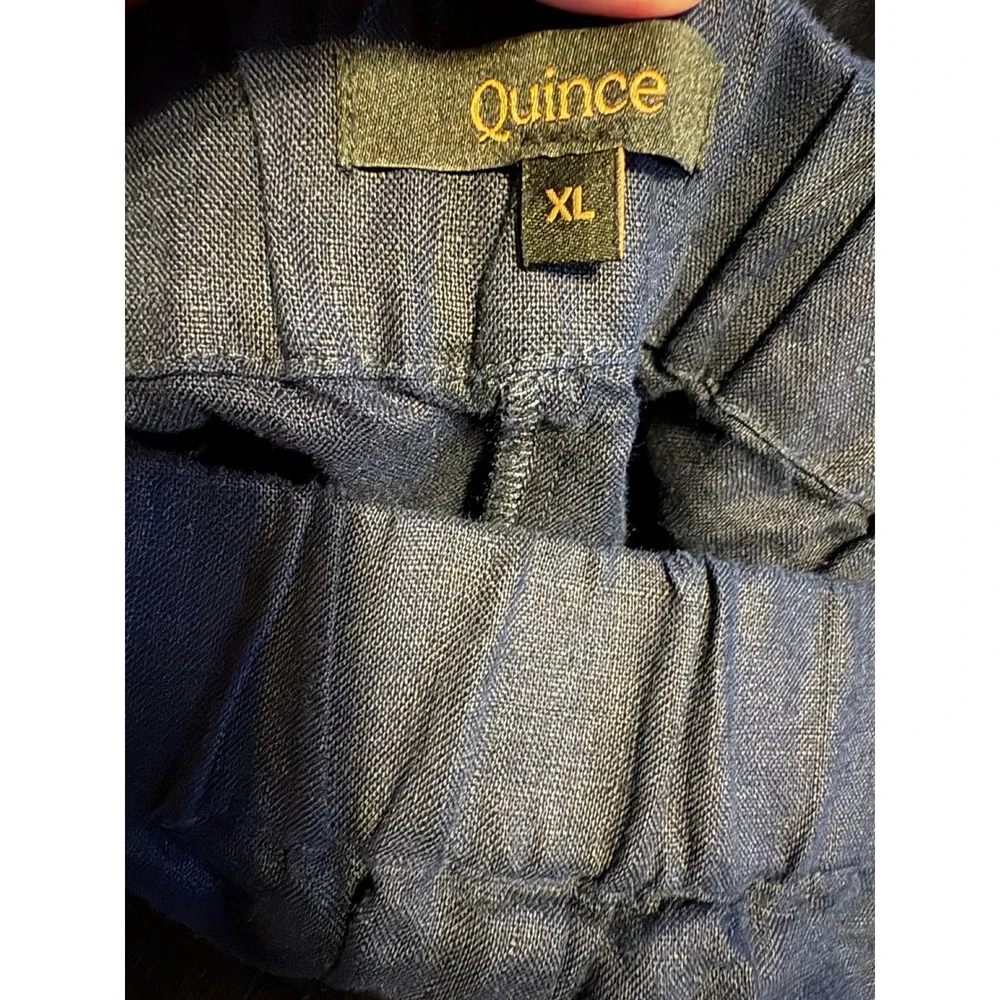 Quince 100% European Linen Pants Navy Blue Elastic Waist Wide Leg XL Womens